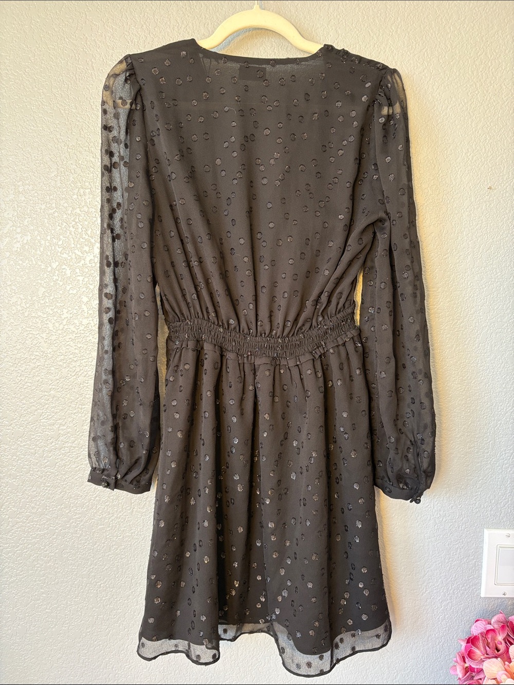 The Kooples Black Sheer Dot-Texture Long-Sleeve Mini Dress - Picture 9 of 9